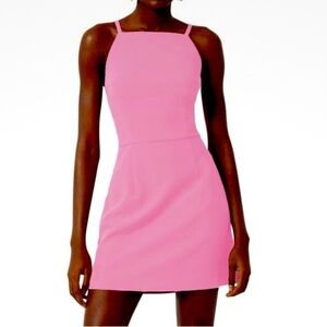 French Connection Whisper Square Neck Strappy Mini Dress Morning Glory Pink NWT